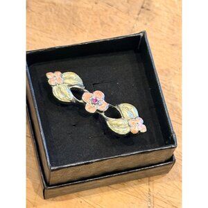 Floral Enamel brooch With Rhinestone Accent In Gift Box